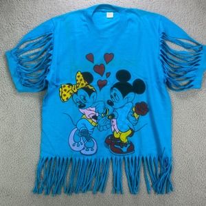 Mickey & Minnie Shirt‎ Womens Large Blue Custom Single Stitch Vintage Disney USA